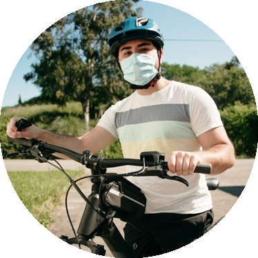 bicyclist wearing face mask